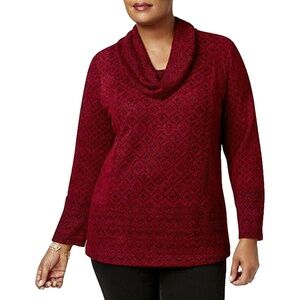 NEW Style Co. Women's Red Jacquard Geometric Cowl-Neck Sweater Plus Size 0X